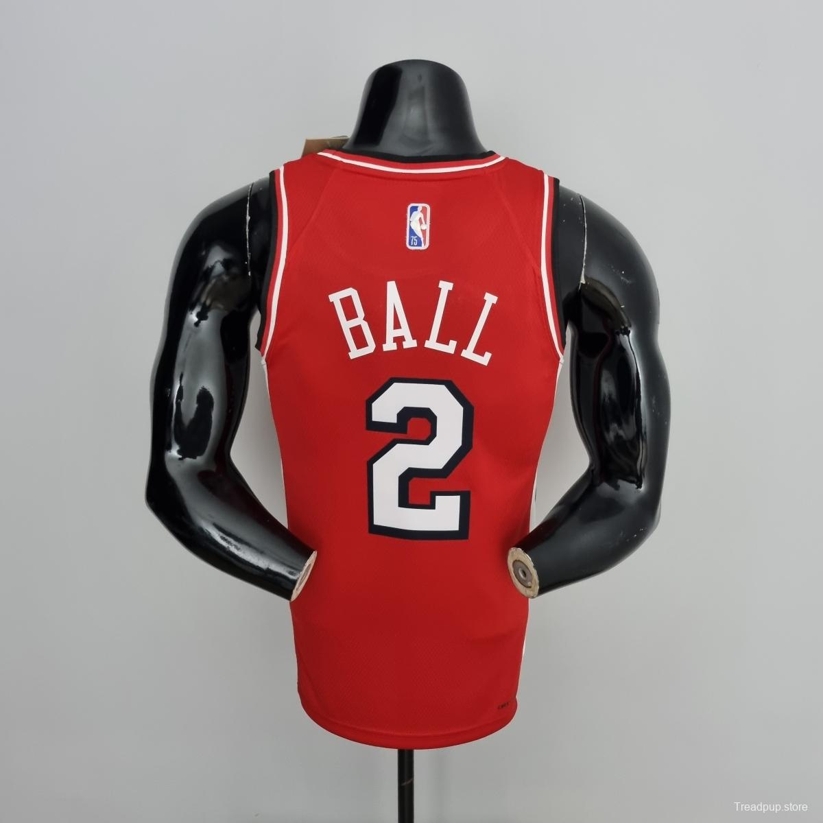 75th Anniversary 2022 Season Chicago Bulls BALL #2 City Edition Red NBA Jersey