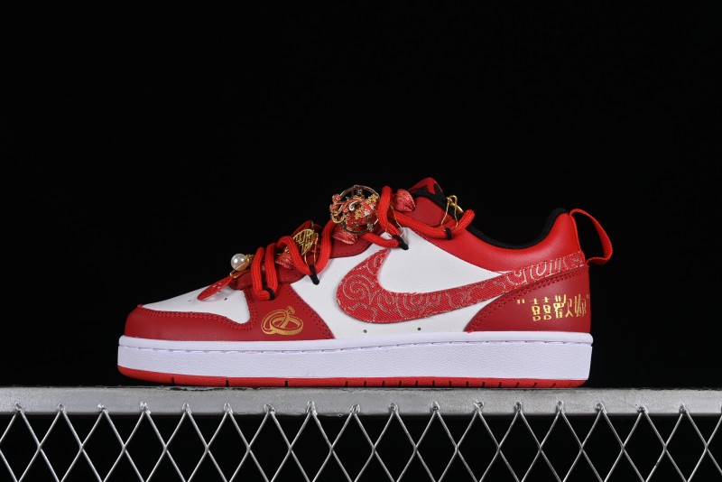 Nike Court Borough Chinese Traditional Style - Happy Marriage Custom Low-Top Skateboarding Shoes Non-Slip and Wear-Resistant - BQ5448-007
