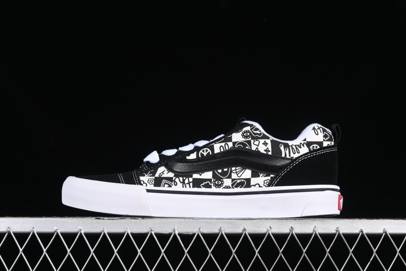 Vans Classics Knu Skool Checkerboard Graffiti Chunky Tongue Skate Shoes - VN0009QC6BT