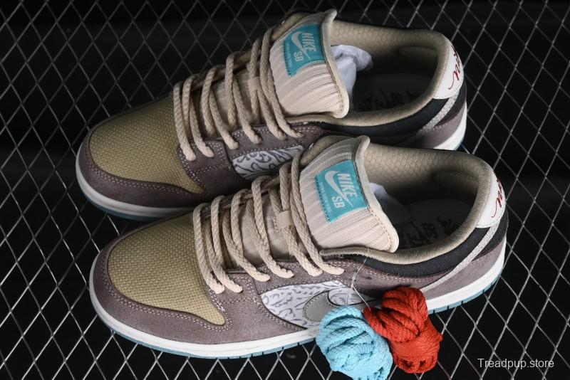 Nike SB Dunk Low Retro Sneakers with Floral Embossed Design and Tiffany Blue Accents - FZ3129-200