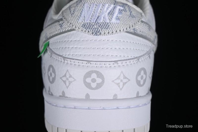 Nike SB Dunk Low Louis Vuitton Collaboration - White Grey Print High-End Custom Low-Top Casual Skate Shoes - LV0526-592