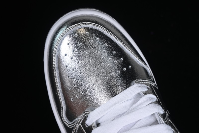 Nike Air Jordan 1 Low "Metallic Silver" Casual Sneakers with Metallic Accents - FN5030-001