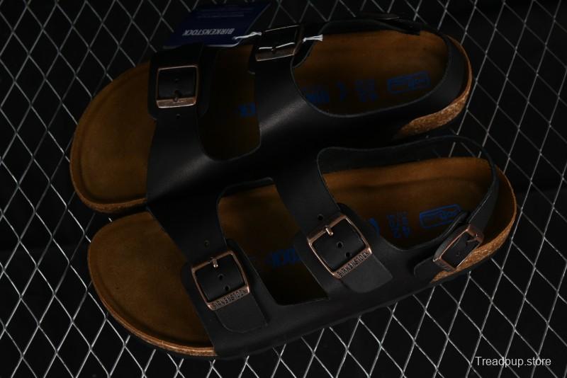 Birkenstock Birkenstock Sandals Series Black Leather with Soft Cushioning Cork Midsole - T.D4