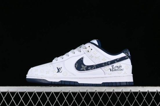 Nike SB Dunk Low LV Collaboration - Blue Midnight Elite Custom Low-Top Casual Skate Shoes - DD1391-122