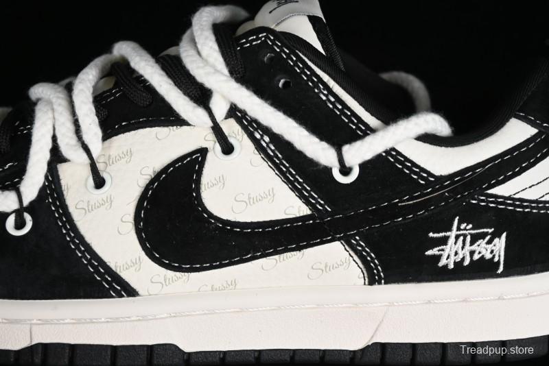 Stussy x Nike Dunk Low SB Sneakers in Beige Black Swoosh - SJ2068-252