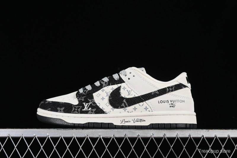 Nike SB Dunk Low LV Collaboration - Beige Black Denim Anniversary High-End Custom Low-Top Casual Skate Shoes - JH8310-946