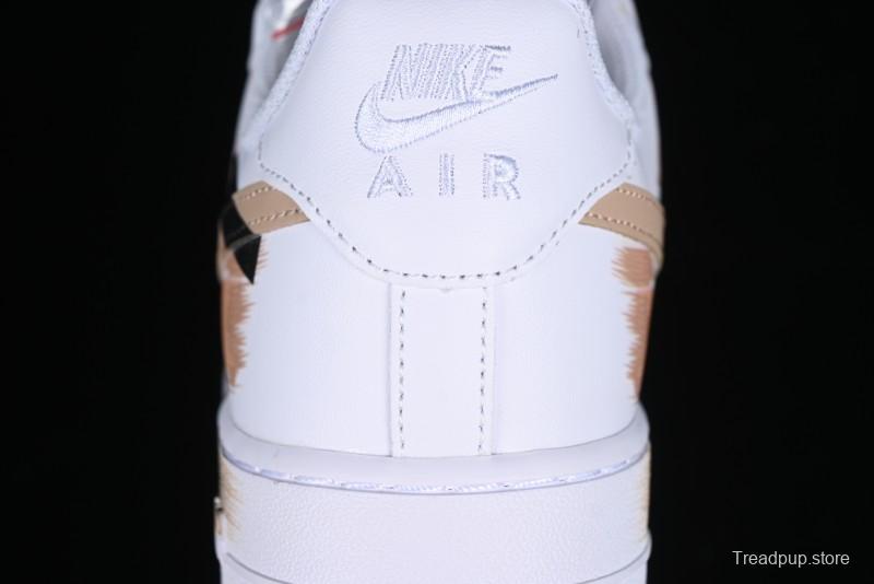 Nike Air Force 1 '07 Low Casual Sneakers with Anime-Inspired Hand-Painted Design, Broken Swoosh Shadow Effect, Brown/Black - CW2288-111