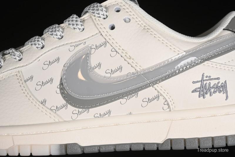 Nike SB Dunk Low Stussy Collaboration - White Grey Double Swoosh Anniversary High-End Custom Low-Top Casual Sneakers - XX2025-206