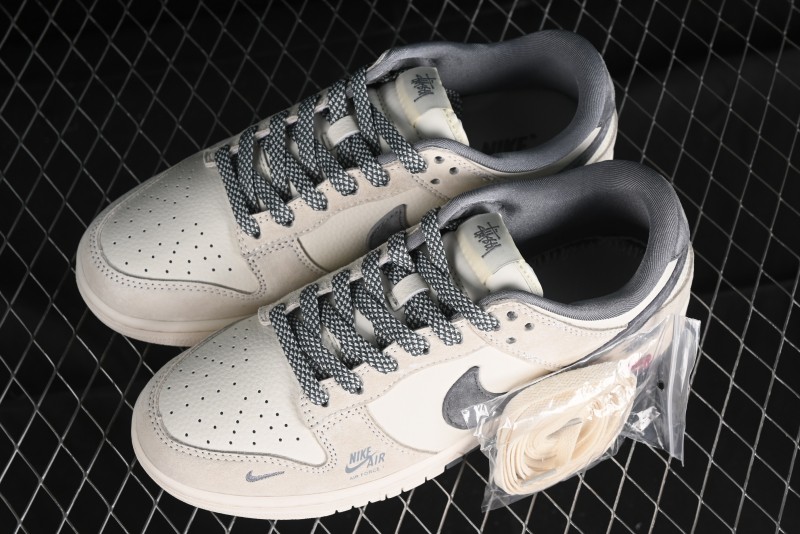 Nike SB Dunk Low x Supreme x Stussy Anniversary Customized Sneakers in Off-White Grey Check - SJ2068-272