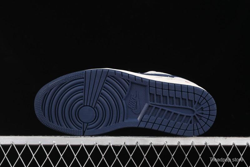 Nike Air Jordan 1 Low Supreme Collaboration - Pig Grey Print Custom Retro Basketball Shoes - LJ6688-009