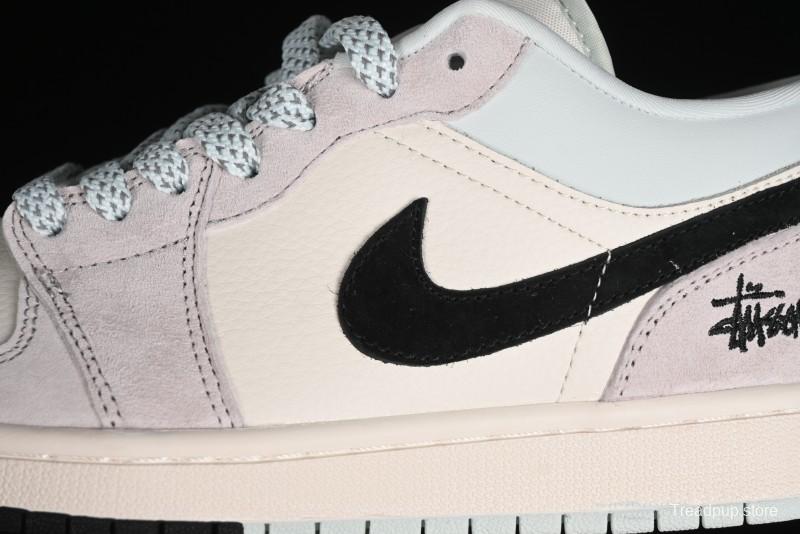 Nike Air Jordan 1 Low Stussy Collaboration - Black Blue Pigment Patchwork Retro Basketball Shoes - LJ6688-008