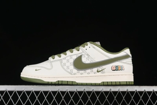 Nike SB Dunk Low Gucci Collaboration - Subtle Pattern Beige Green Swoosh Anniversary Custom Low-Top Casual Sneakers - KK1888-006