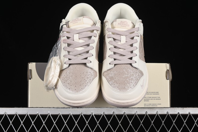 Nike SB Dunk Low Hermes Collaboration - Snake Print Brown Swoosh Low Top Casual Skate Shoes - XD6188-040