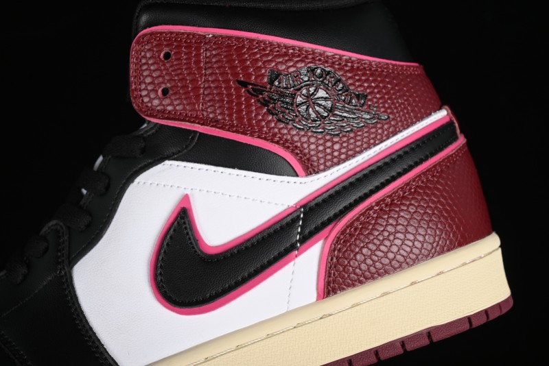 Nike Air Jordan 1 Mid AJ1 Snake Print Black Red Toe Mid-Top Basketball Shoes - FQ7818-101