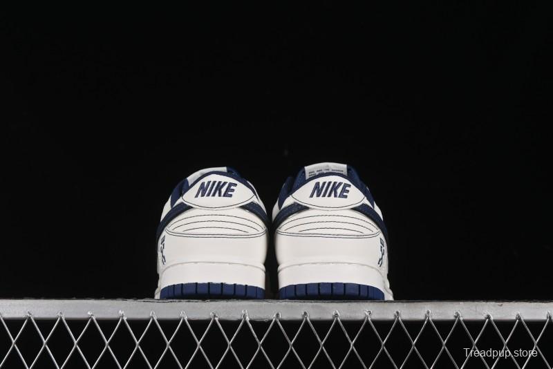 Nike SB Dunk Low OFF-WHITE Collaboration - Beige Navy Swoosh Anniversary Custom Low-Top Casual Skate Shoes - DJ2024-011