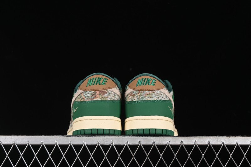 Nike SB Dunk Low Edison Chen Collaboration - Beige Brown Green Knit Anniversary High-End Custom Low-Top Casual Skate Shoes - XB3802-355