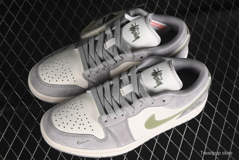 Nike Air Jordan 1 Low Stussy Collaboration - Light Green Elegant Grey Retro Basketball Shoes - WG8850-016