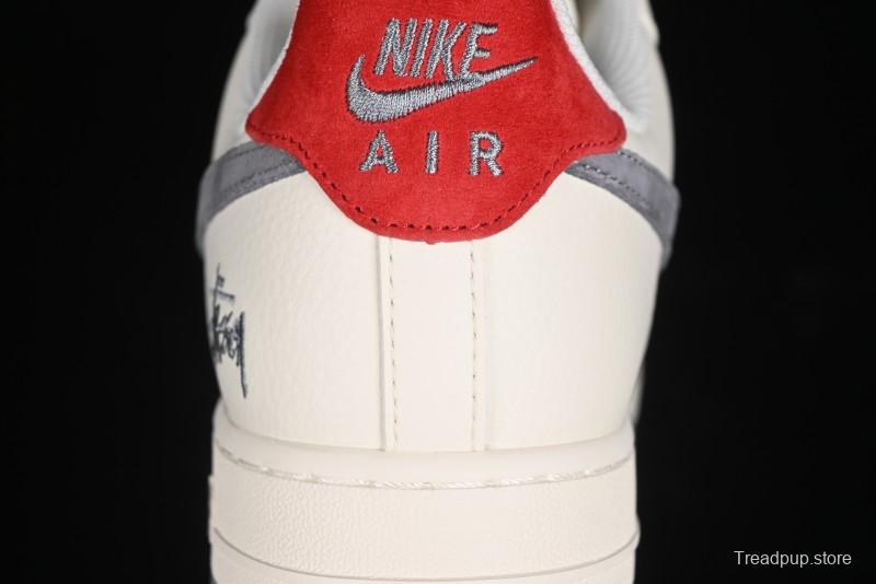 Nike Air Force 1 '07 Low Stussy Collaboration - English Beige Grey Red Low-Top Casual Sneakers - XZ3318-567
