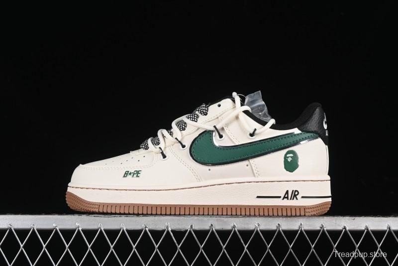 Nike Air Force 1 '07 Low Bape Collaboration - Beige Green Gum Pull Tab Casual Sneakers SJ1198-100