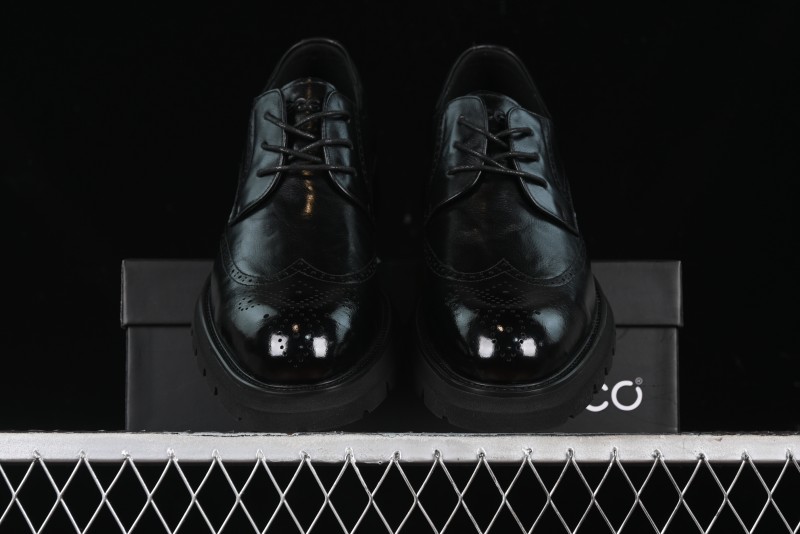 Ecco Block Brogue Business Derby Round Toe Genuine Leather Dress Shoes - 63667201001