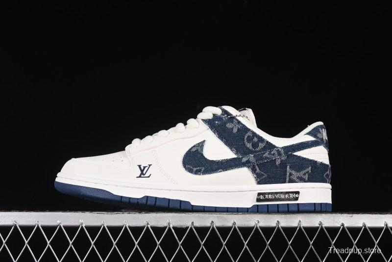 Nike SB Dunk Low LV Collaboration - Dark Blue Denim White Blue Swoosh Anniversary High-End Custom Low-Top Casual Sneakers - DJ2024-008