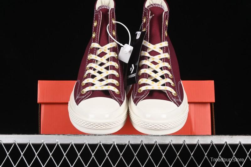 Converse Chuck 1970s High Top Casual Sneakers with Gold Star Accents and Wine Red Colorway - A12463C