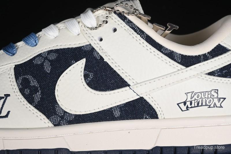 Nike SB Dunk Low LV Collaboration - Light Blue Denim Print Anniversary High-End Custom Low-Top Casual Skate Shoes - XB3802-359
