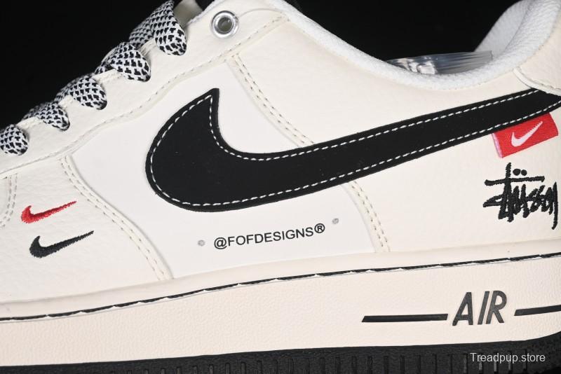 Nike Air Force 1 '07 Low Stussy Collaboration - Black Woven Label Low-Top Casual Sneakers - SJ6698-011