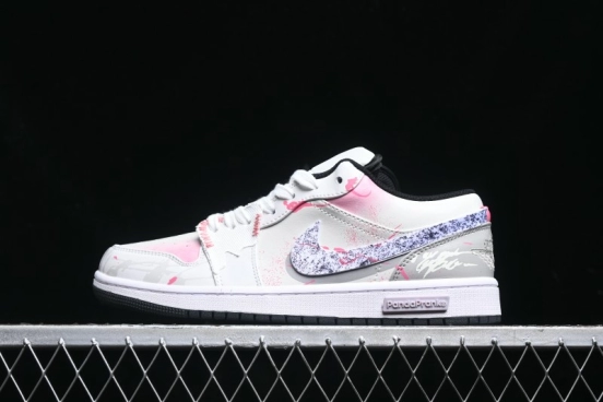 Nike Air Jordan 1 Low Retro Basketball Shoes - Panda Mischief Qixi Theme with Special Graffiti Design - 553558-132