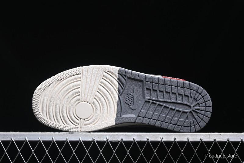 Nike Air Jordan 1 Low Stussy Collaboration - Grey White Dual-Tone Red Tag Retro Basketball Shoes - SJ9950-031