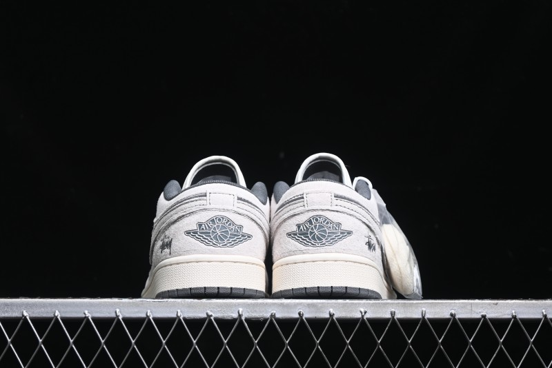 Nike Air Jordan 1 Low AJ1 Stussy Collaboration - Premium Customized Pigskin Grey Line Retro Basketball Shoes - DM9188-005