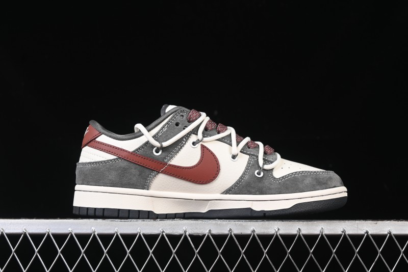 Nike SB Dunk Low Supreme Collaboration - Grey White Red Anniversary Customized Low-Top Casual Sneakers - XS1186-102