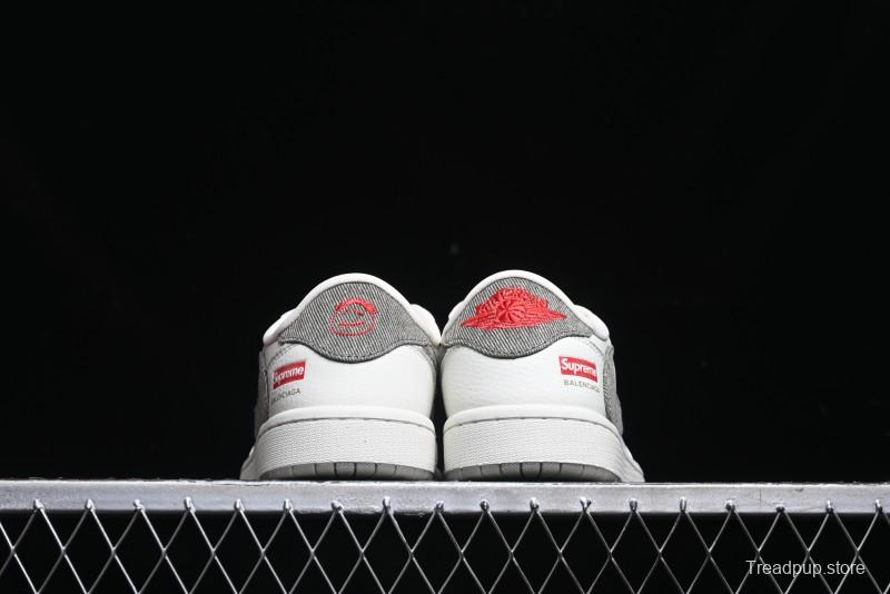 Nike Travis Scott x Fragment Design x Air Jordan 1 Low OG SP AJ1 Supreme Collaboration - Light Beige White Low Top Casual Sneakers - JH6088-609