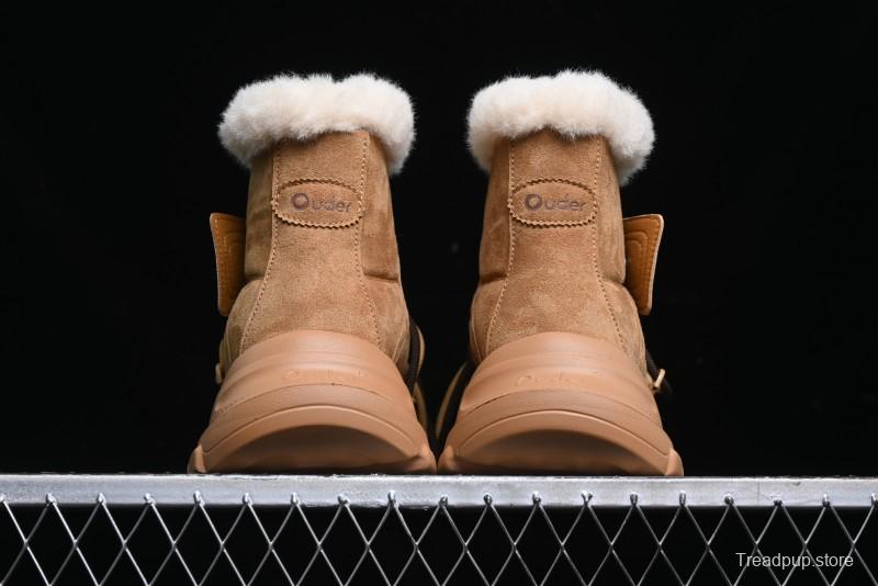 Ouder Retro Lace-Up Mid-Calf Warm & Thickened Platform Casual Snow Boots with Wool Lining - Oud024 Brown