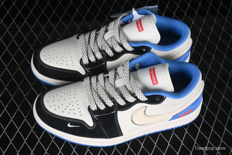 Nike Air Jordan 1 Low Supreme Retro Black Blue Custom Basketball Shoes - XX3318-501