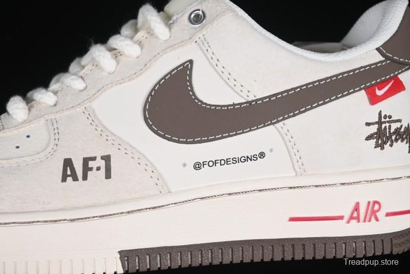 Nike Air Force 1 '07 Low Stussy Collaboration Dual-Tone Beige Brown Low-Top Casual Sneakers - SJ6698-025