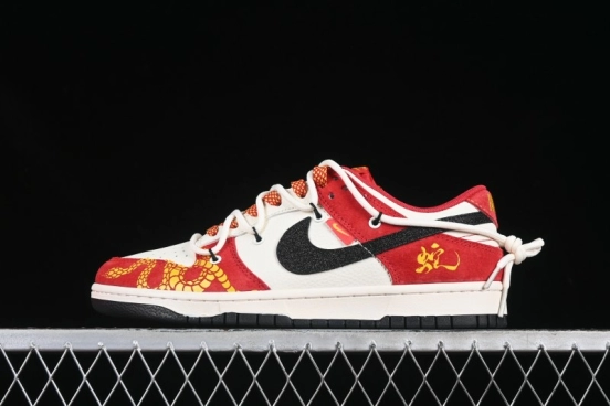 Nike SB Dunk Low Year of the Snake Series White Red Black Swoosh Anniversary High-End Custom Low-Top Casual Skate Shoes - SJ2068-313