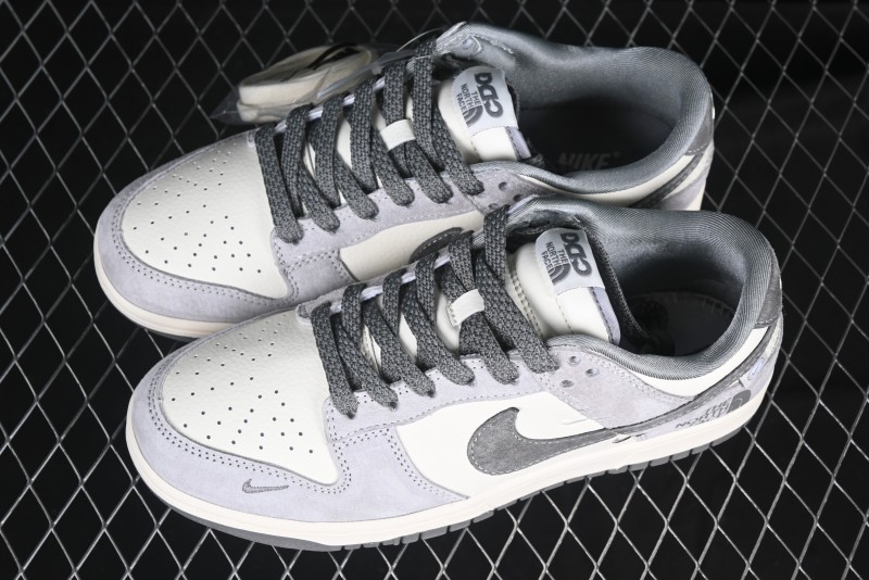 Nike SB Dunk Low The North Face Collaboration Double Swoosh Grey Pigskin Anniversary Edition Custom Low-Top Casual Skate Shoes - XX3168-009