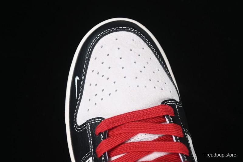 Nike SB Dunk Low Supreme Collaboration - Black Leather Texture Anniversary High-End Custom Low-Top Casual Skate Shoes - XS1086-020