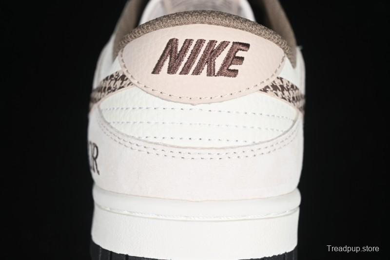 Nike SB Dunk Low Dior Collaboration Cream Coffee Floral Swoosh Anniversary Custom Low-Top Casual Sneakers - DJ2024-097