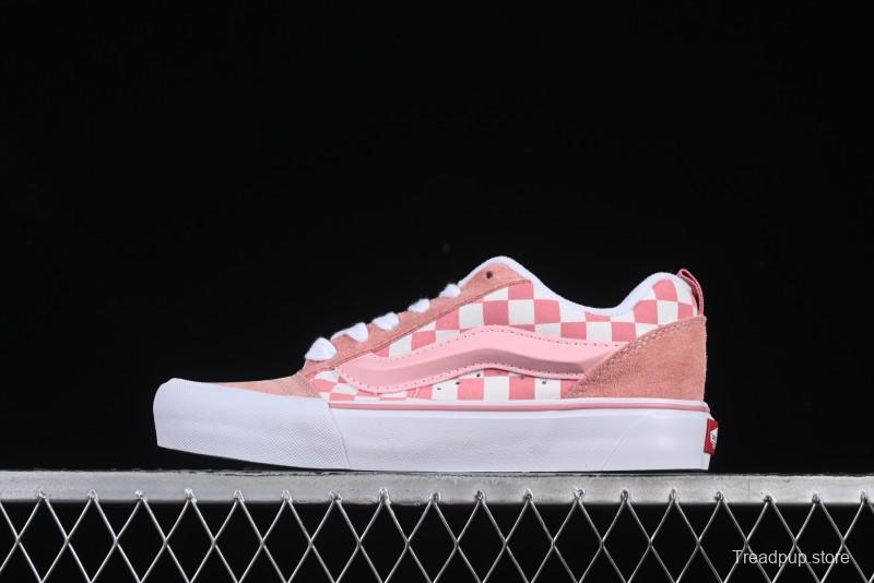 Vans Knu Skool Low Top Comfortable Slip Resistant Wear Resistant Casual Sneakers in Pink Checker - VN0009QCREV