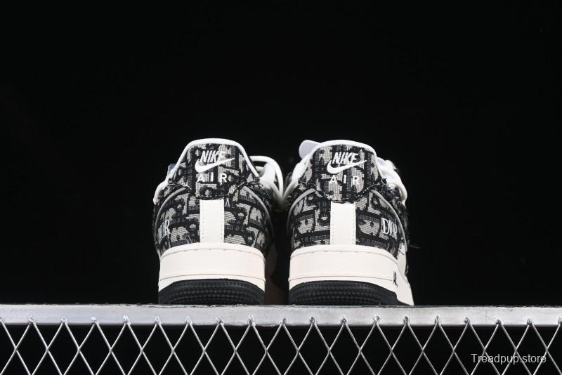 Nike Air Force 1 '07 Low Dior Collaboration Black Pattern Drawstring Casual Sneakers - SJ1198-106