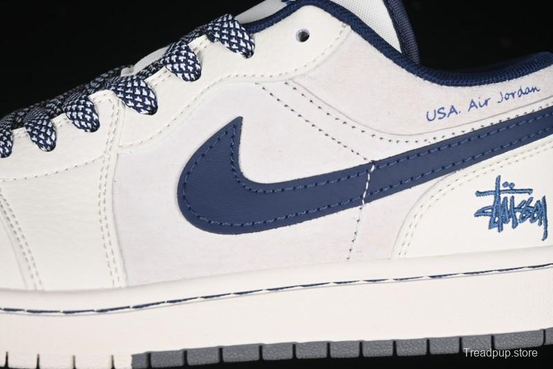 Nike Air Jordan 1 Low Stussy Collaboration - Light Grey Blue Hook Retro Basketball Shoes - SJ9950-046