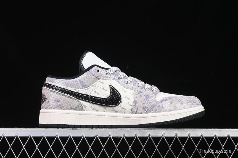 Nike Air Jordan 1 Low AJ1 Stussy Snake Year Limited Edition Purple Snake Grain High-End Custom Retro Basketball Shoes - FC1688-201