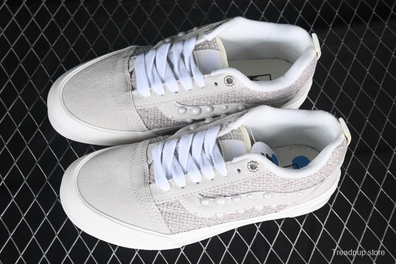 Vans Knu Skool Pearl White Grey Low Top Casual Skate Shoes - VN0007QDBGE
