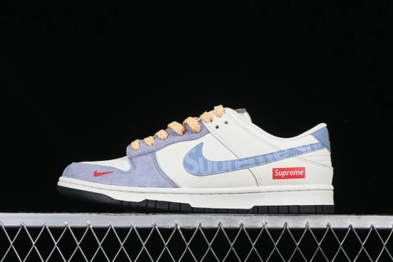 Nike SB Dunk Low Supreme Collaboration Patchwork Blue Swoosh Anniversary Customized Low-Top Casual Sneakers - DJ2024-114