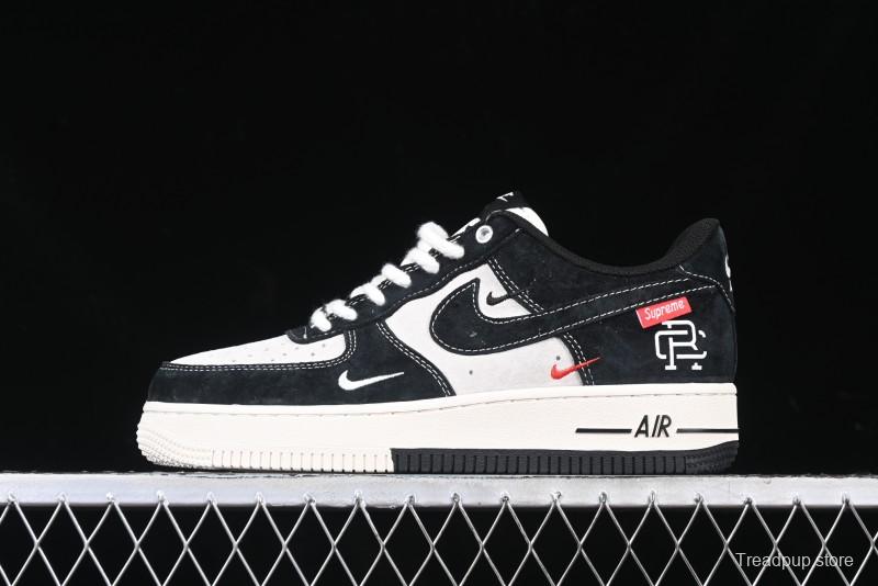 Nike Air Force 1 '07 Low Supreme Champion Collaboration Beige Black Mini Swoosh Casual Sneakers - SJ6698-019