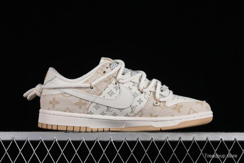 Nike SB Dunk Low LV Collaboration - Yellow Denim Print Anniversary High-End Custom Low-Top Casual Sneakers - SJ2068-247