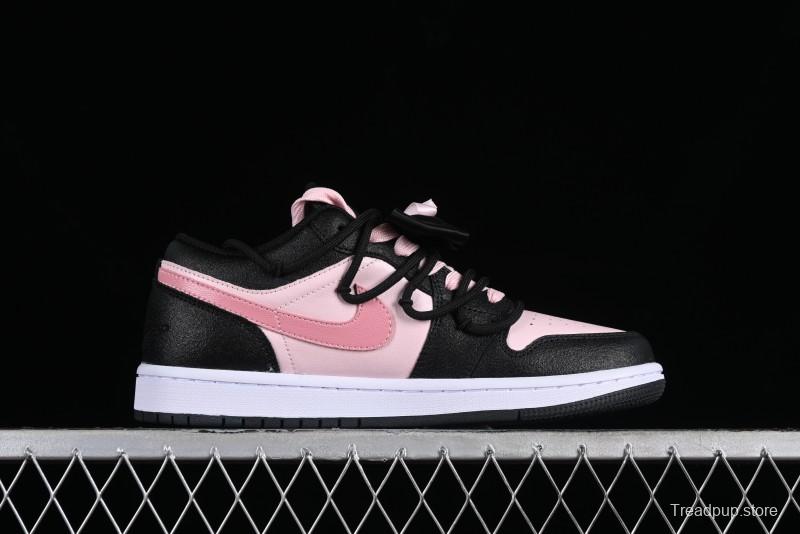 Nike Air Jordan 1 Low AJ1 Retro Basketball Shoes with Black Pink Bow Design - DX4374-008