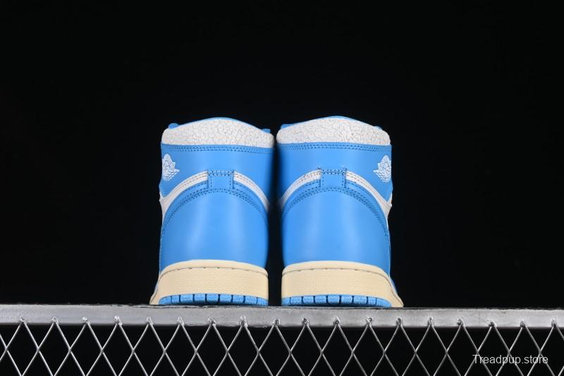 Nike Air Jordan 1 High OG "UNC Reimagined" Retro Basketball Shoes with Cracked Leather and Vintage Midsole - DZ5485-402